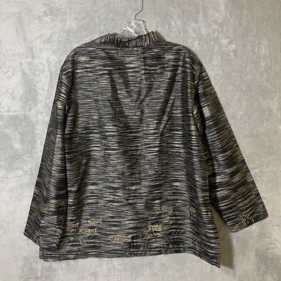 Chicos Top 3 Sz XL 100% Silk Long Sleeve Tunic Collar Buttons Fish Bead - Picture 4 of 10